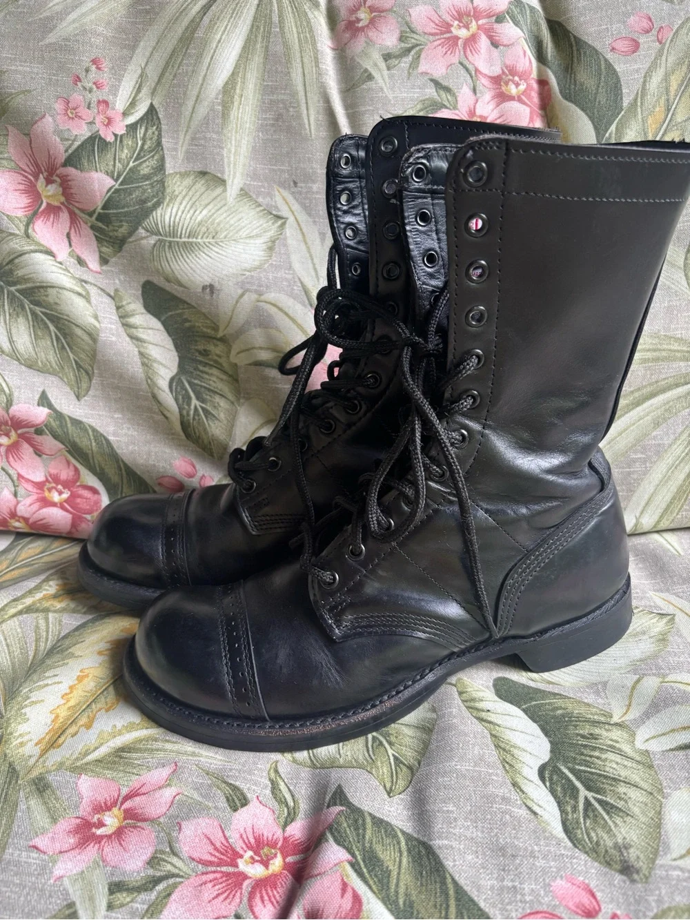 Corcoran boots Black Leather Lace-Up Combat Boots doc marten style jump boot
